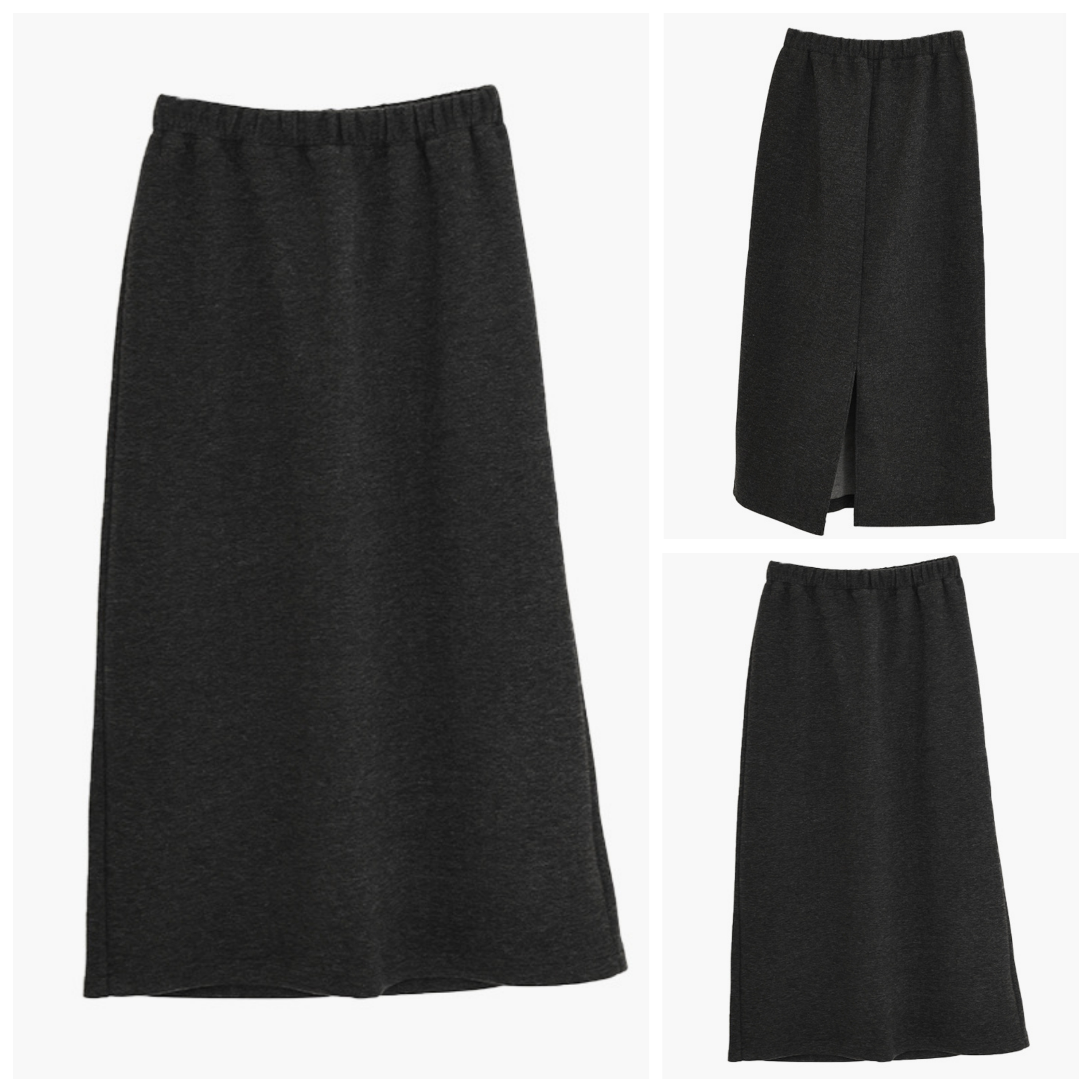 2025秋冬新款松紧腰黑色半身裙女高级感羊毛呢显瘦开叉直筒包臀裙