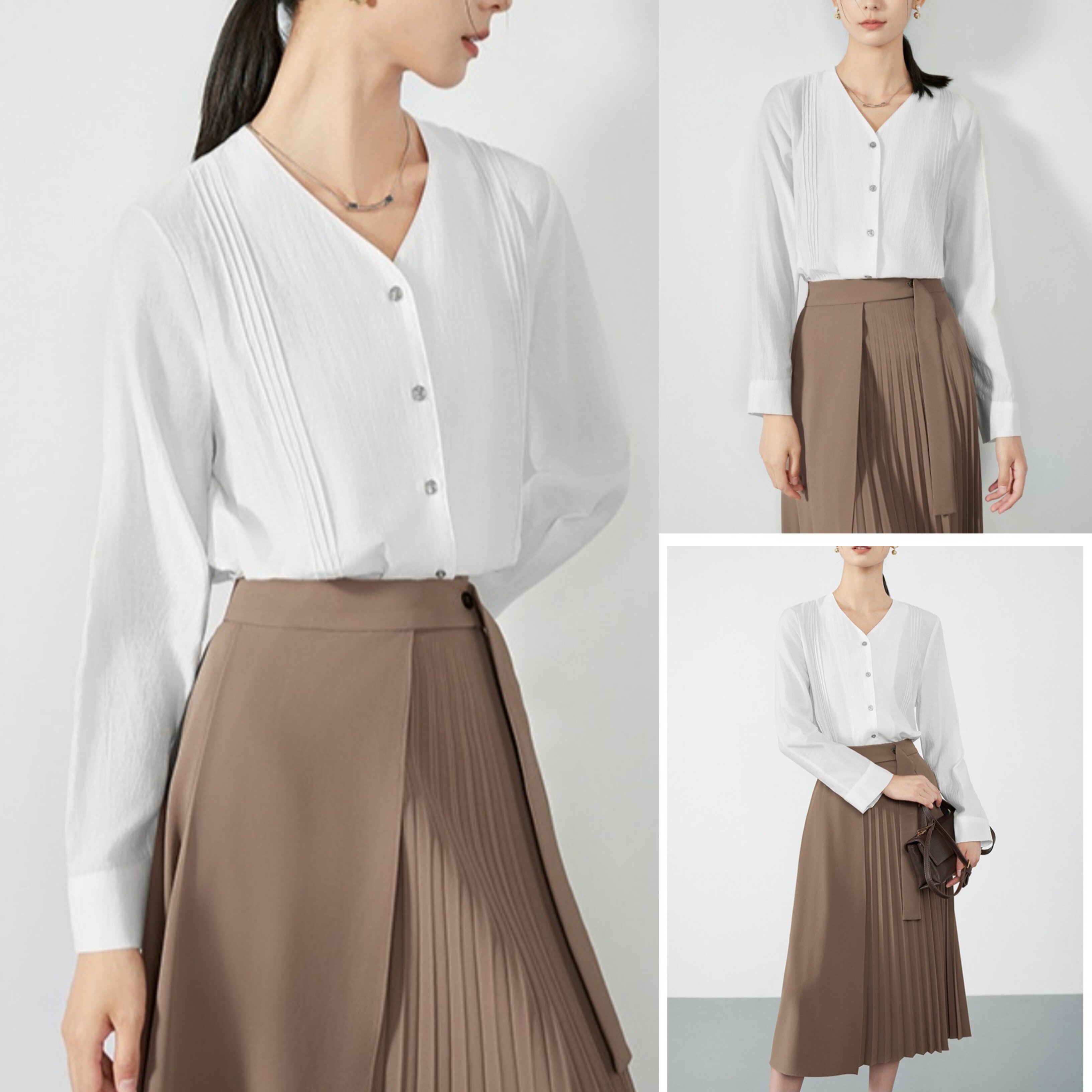 高级感轻奢v领长袖白色衬衫女早春新款2025年小个子时尚百搭上衣