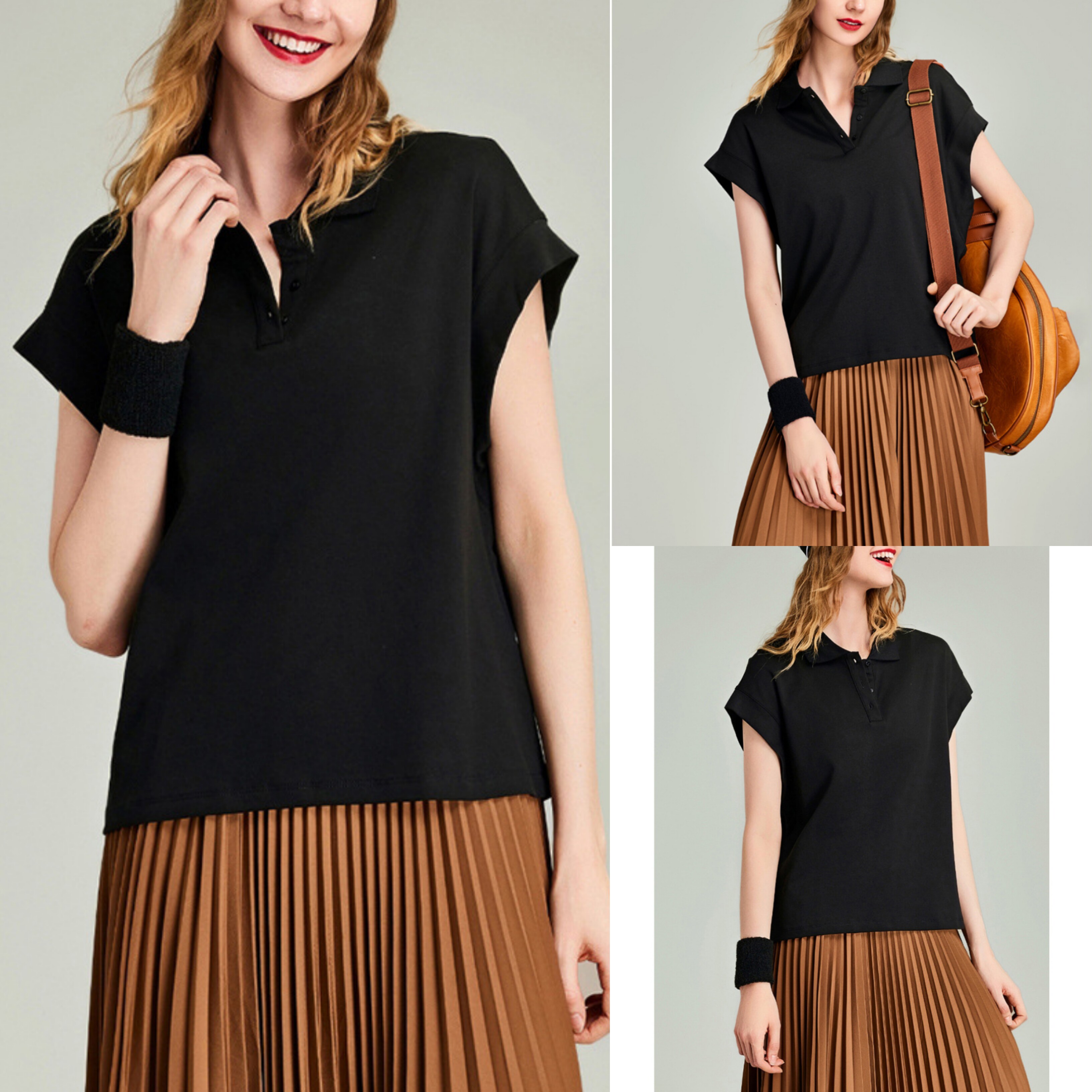 【HV定单】Polo领显瘦短袖T恤女半袖黑色上衣ins潮休闲风2025春夏