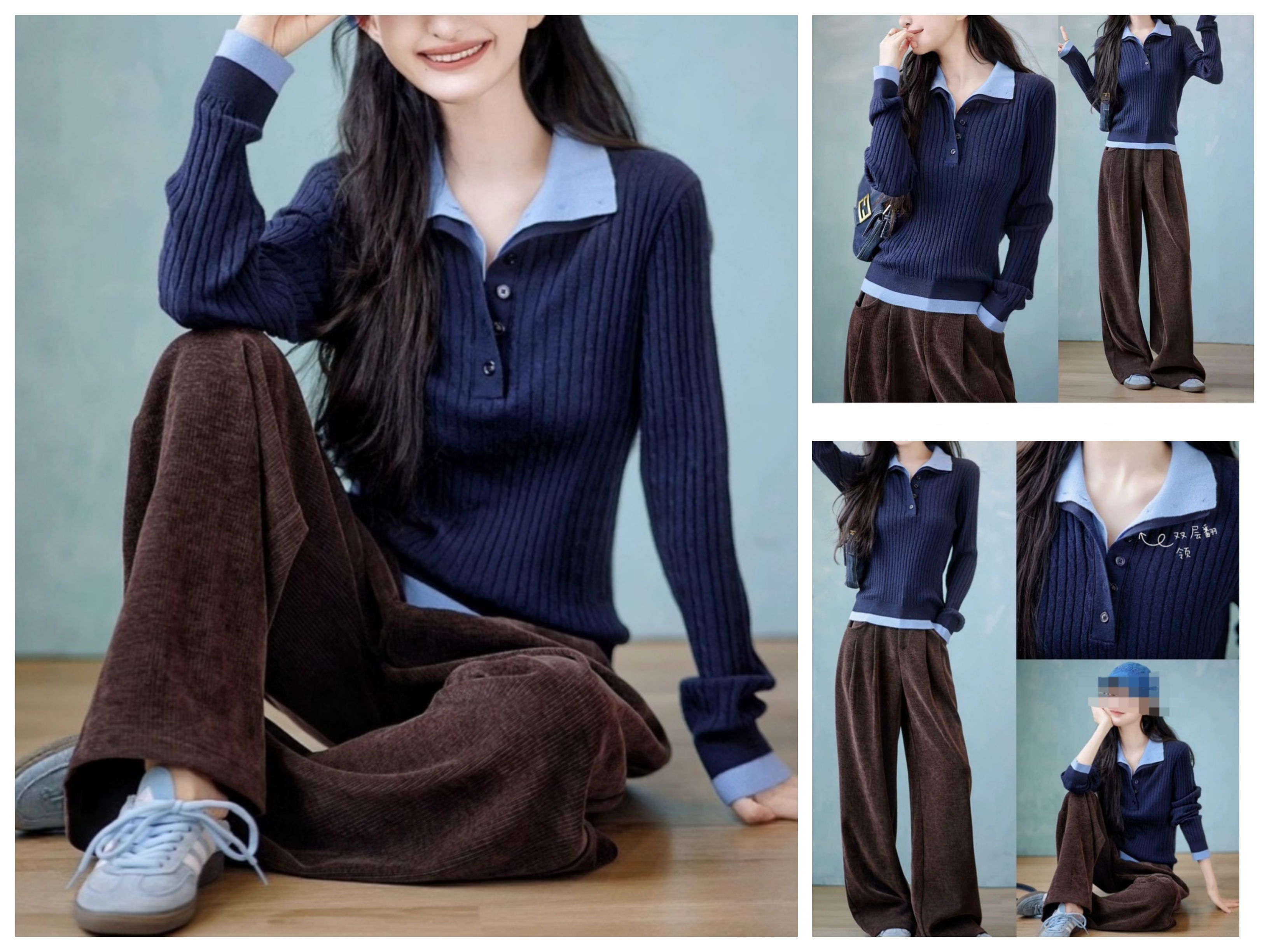 时光机针织衫 | 肤感羊毛秋季polo领撞色假两件高领