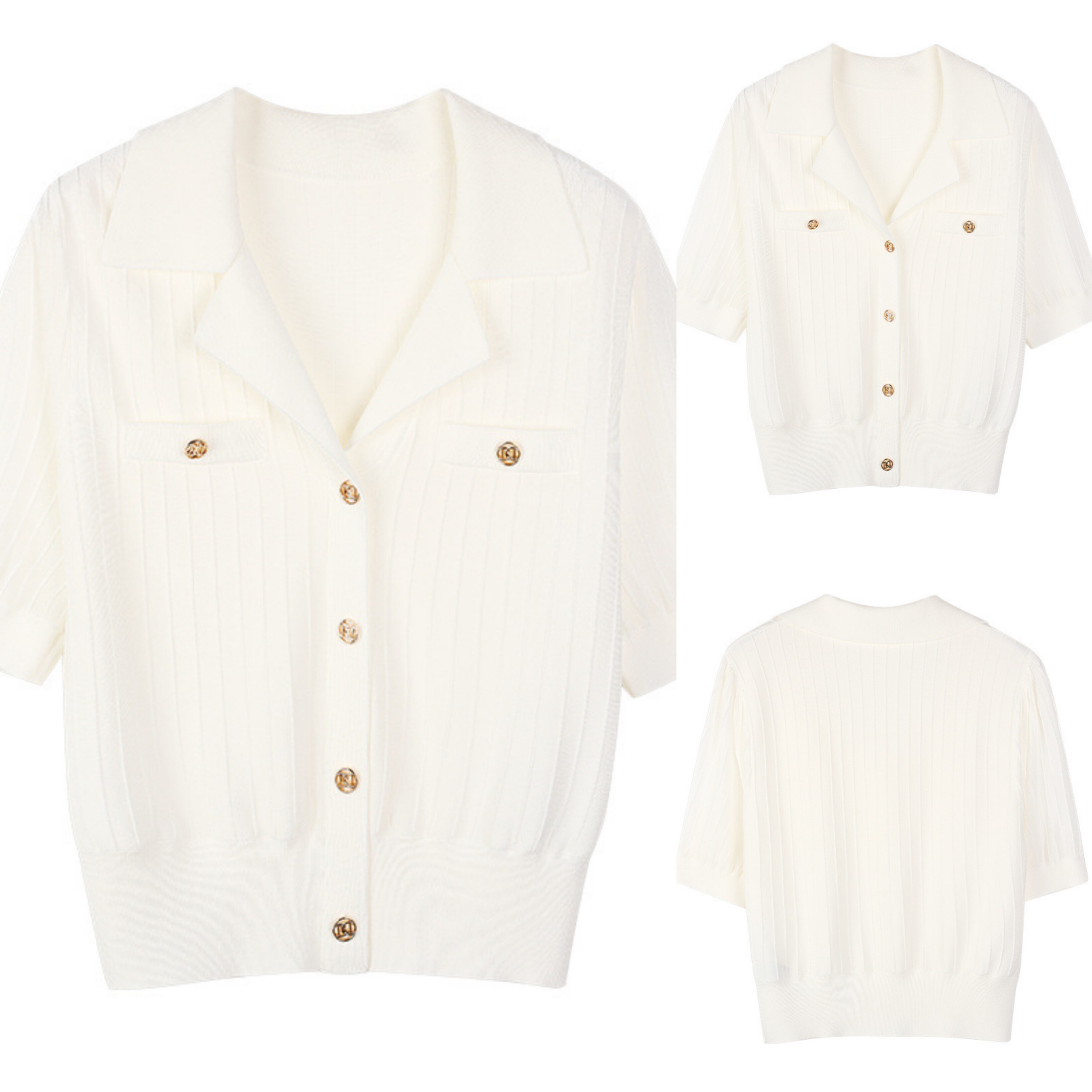 小香风polo短袖米白色针织衫女2025年夏季新款高级感冰丝清凉上衣