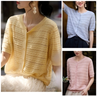 镂空短袖 圆领香风针织衫 上衣女夏& 天丝莱赛尔法式 法甜香颂