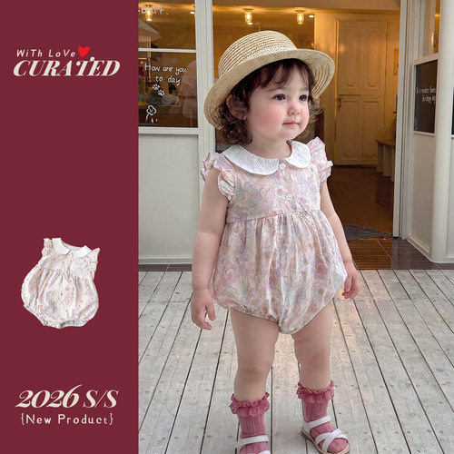 夏季女宝宝甜美碎花娃娃领哈衣
