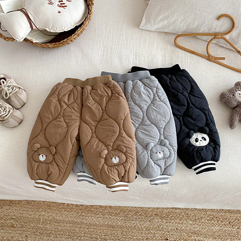儿童卡通小熊棉裤2025冬装新款夹棉保暖休闲裤男童加绒加厚束脚裤