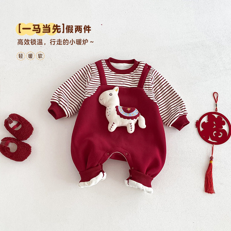 宝宝加绒加厚拜年服外出保暖抱衣