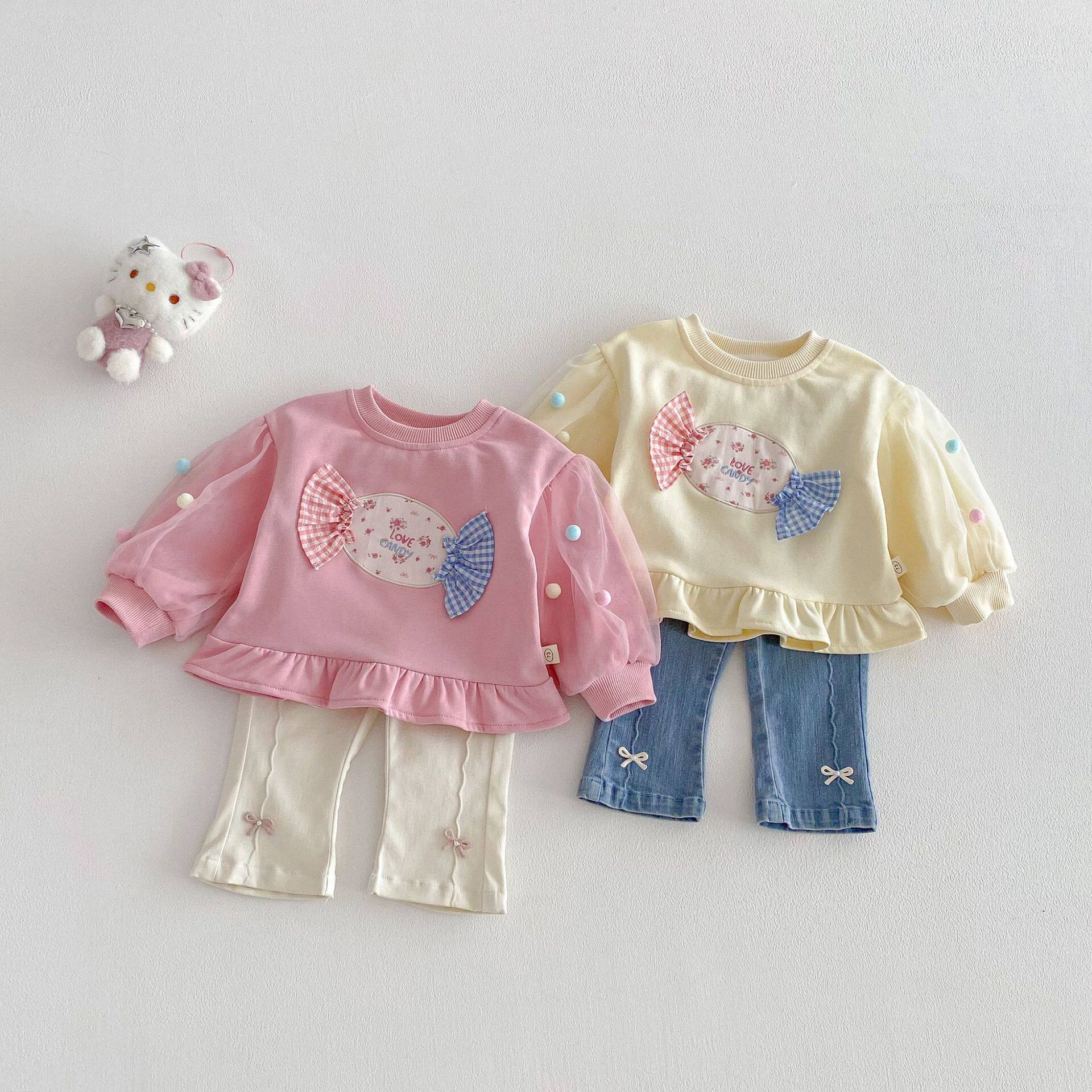 女童网纱泡泡袖卫衣2026春装新款宝宝洋气球球打底衫儿童碎花上衣