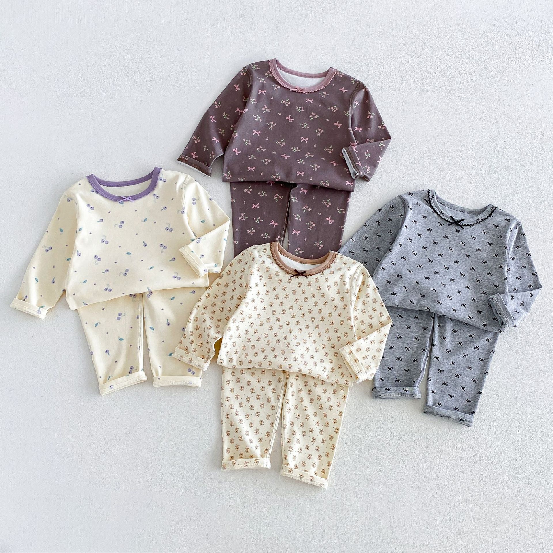 女童A类无骨秋冬碎花家居服套装