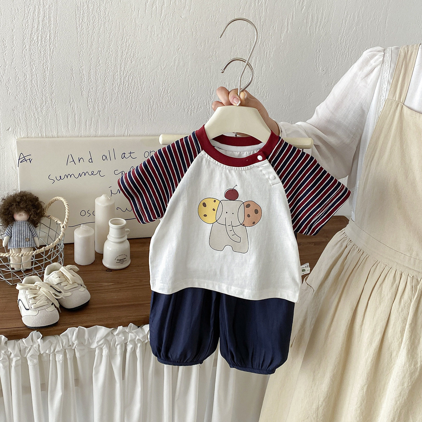 童装男童卡通短袖t恤夏装2026新款小童纯棉上衣宝宝条纹插肩袖潮t