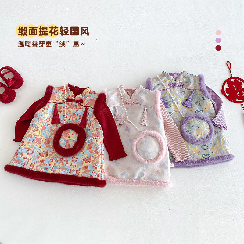 女童新年旗袍裙加棉加厚棉服裙子