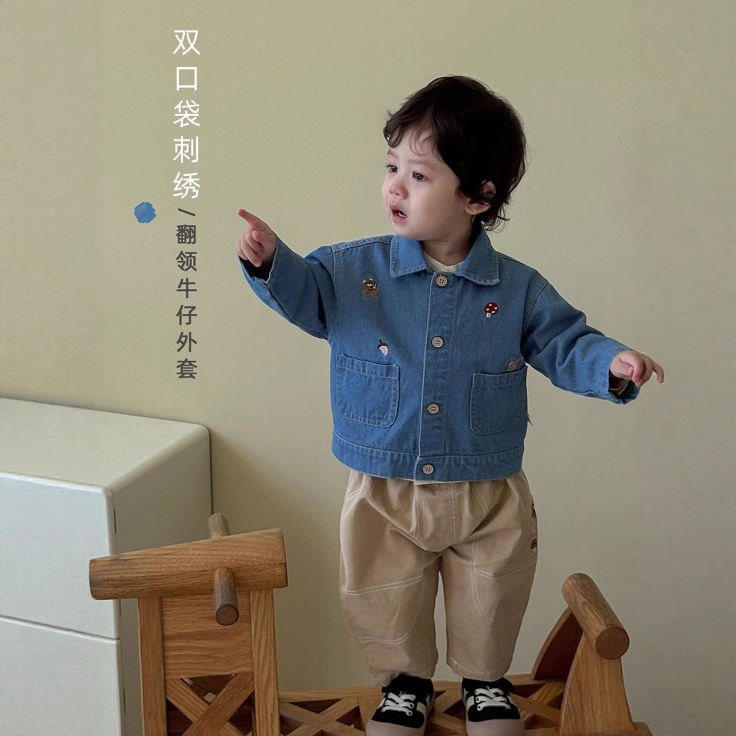 儿童柔软牛仔衣秋装卡通刺绣外套