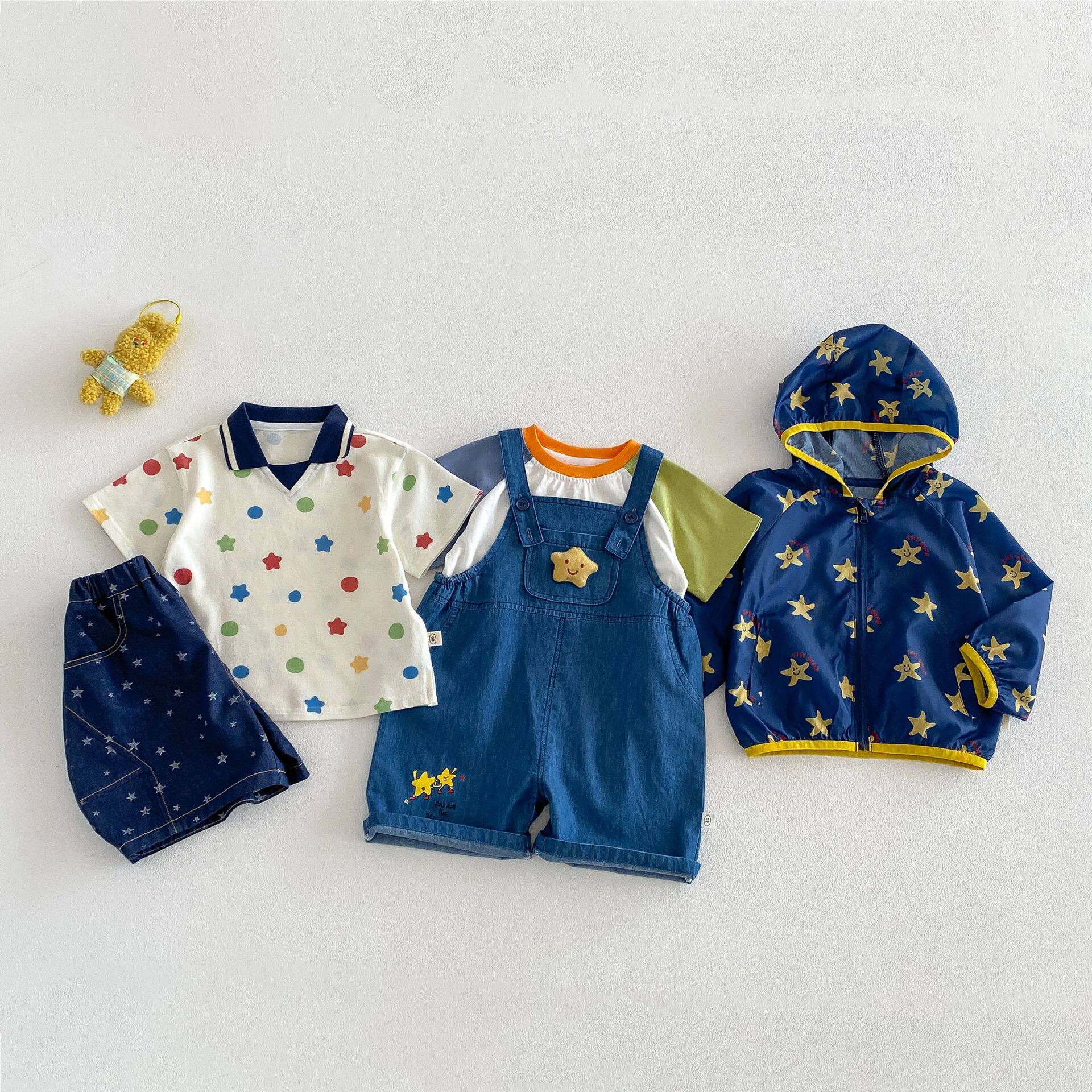 男童软牛仔背带裤薄款2026夏季新款宝宝中裤小童立体五角星裤子潮