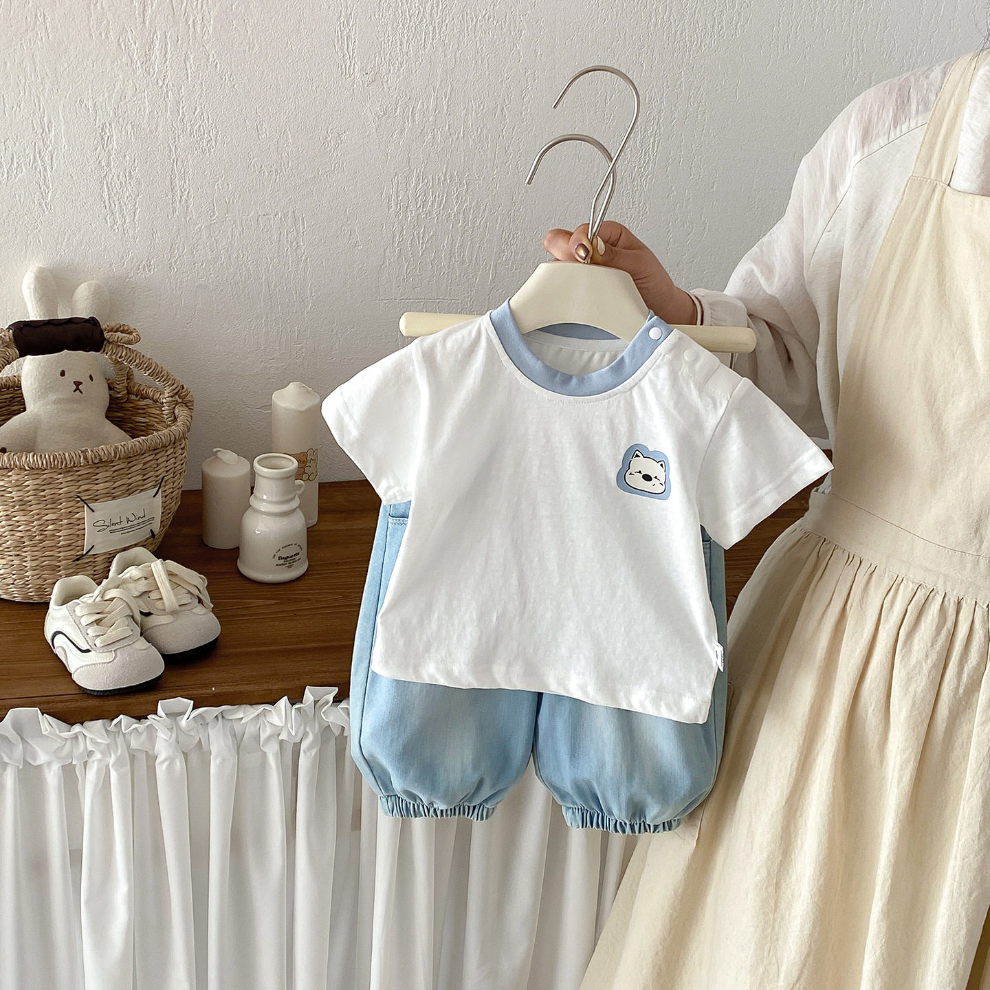 男童2026夏季新款卡通印花T恤套装宝宝短袖上衣字母牛仔裤两件套