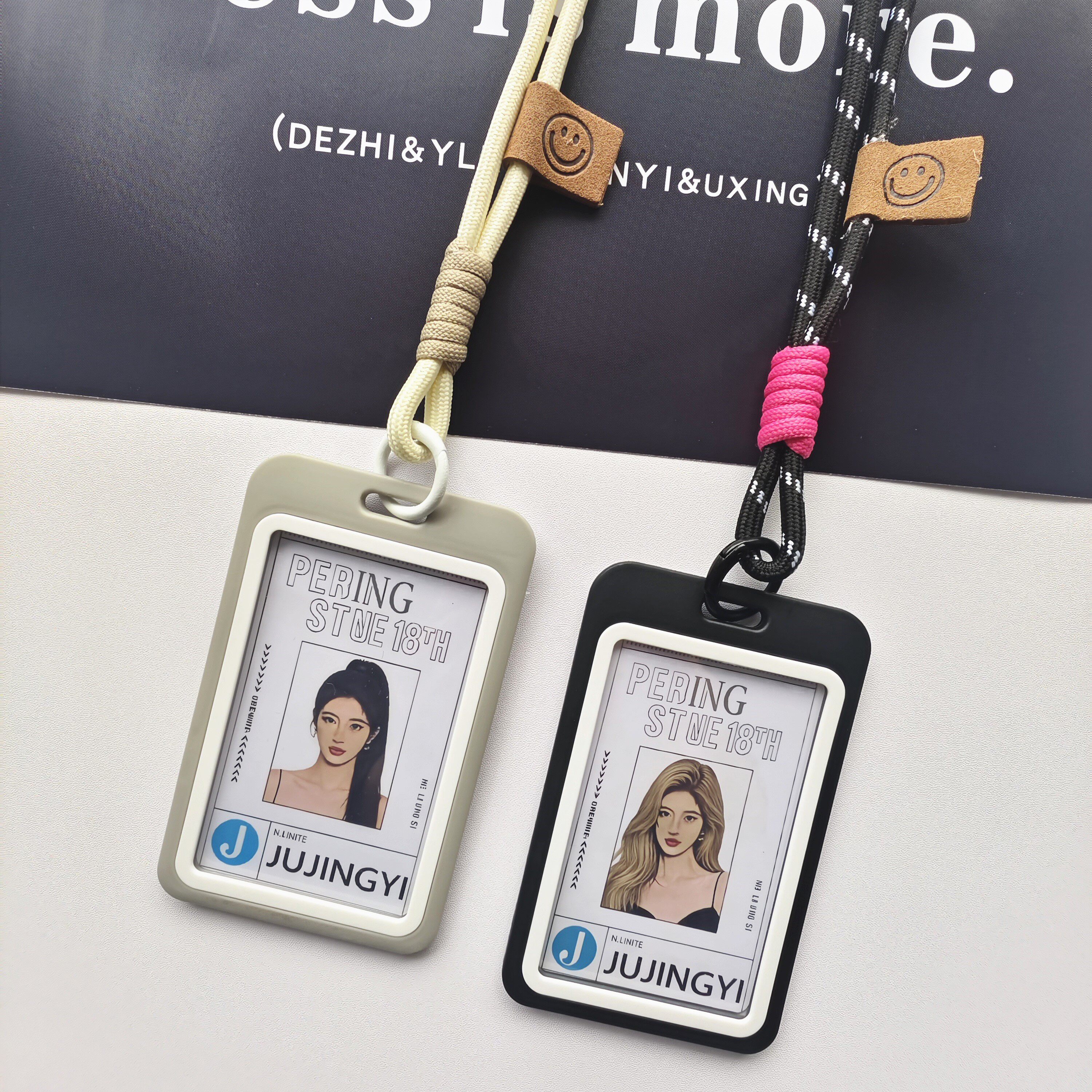 优形ins风笑脸手机挂绳透明卡套证件套工作牌Kpop Idol双面卡套