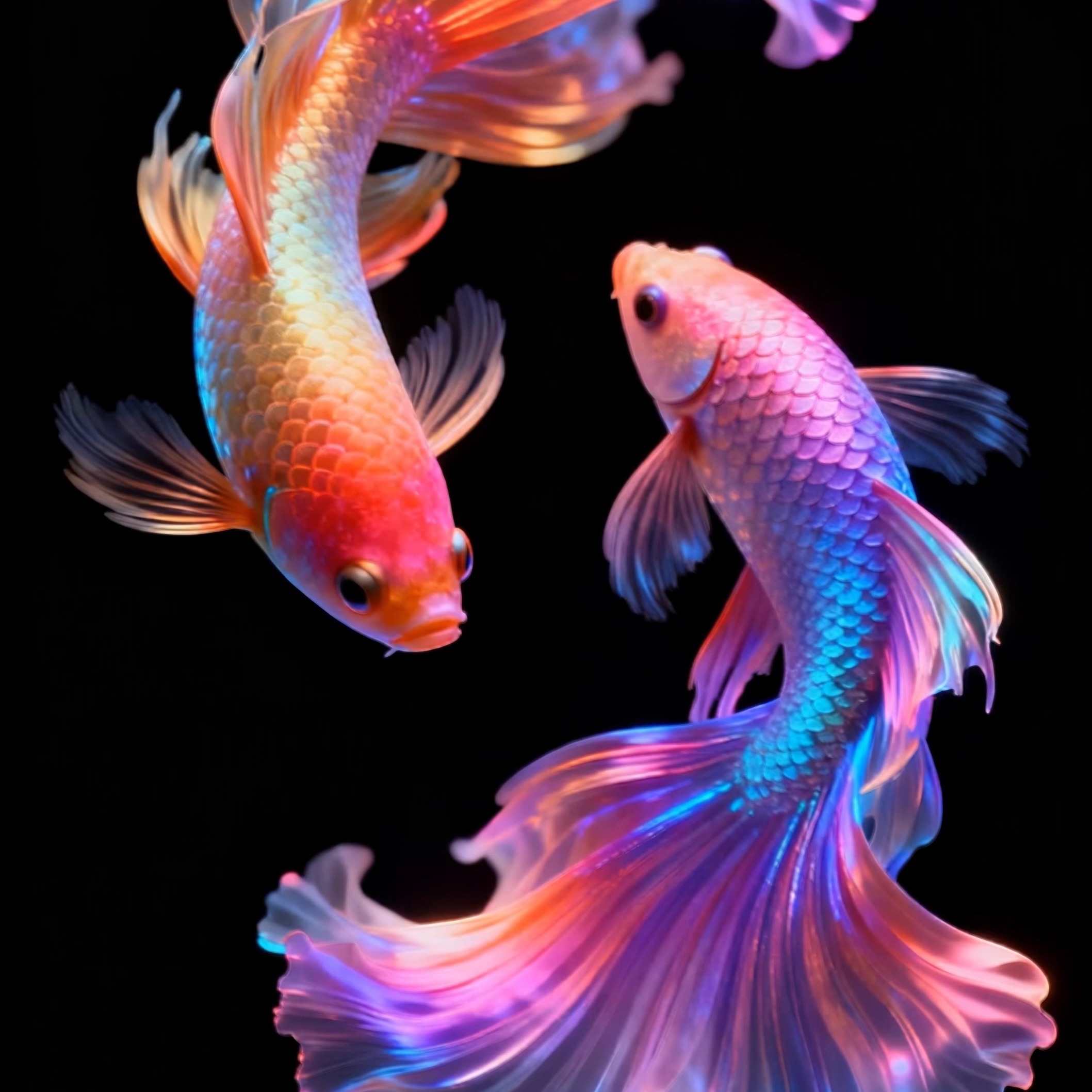 竖屏高清观赏鱼艳丽斗鱼孔雀鱼金鱼3d出屏餐厅酒店视频素材Ai-02