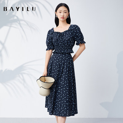 芭依璐BAYILU 2025夏季套装女法式碎花短款上衣半身裙显瘦两件套