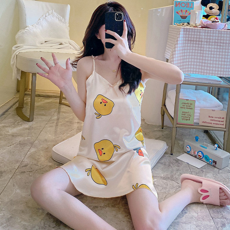 冰丝睡衣女夏季吊带睡裙女士性感可爱学生卡通薄款夏天丝绸家居服