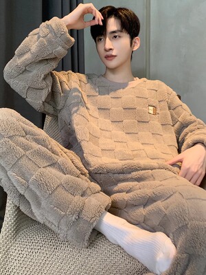 2025新款珊瑚绒睡衣男士秋冬季加绒加厚冬天青少年男生家居服套装