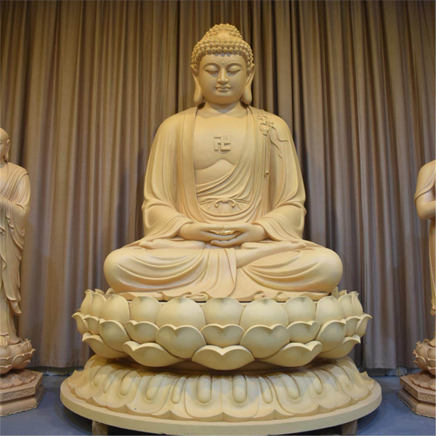 木雕一佛二弟子佛像释迦摩尼如来佛祖阿难迦叶尊者摆件一佛两弟子