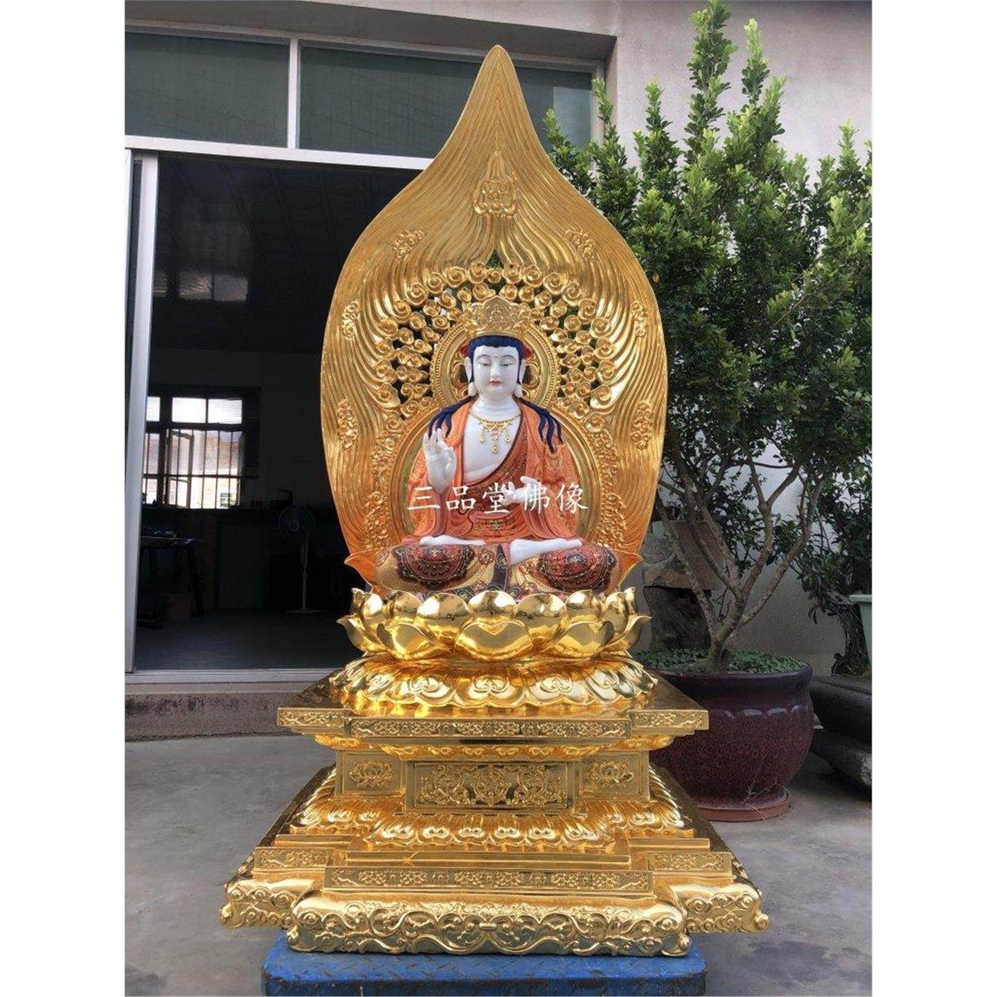 玉雕观音菩萨佛像大势至菩萨摆件西方三圣供奉彩绘观音金刚台莲花