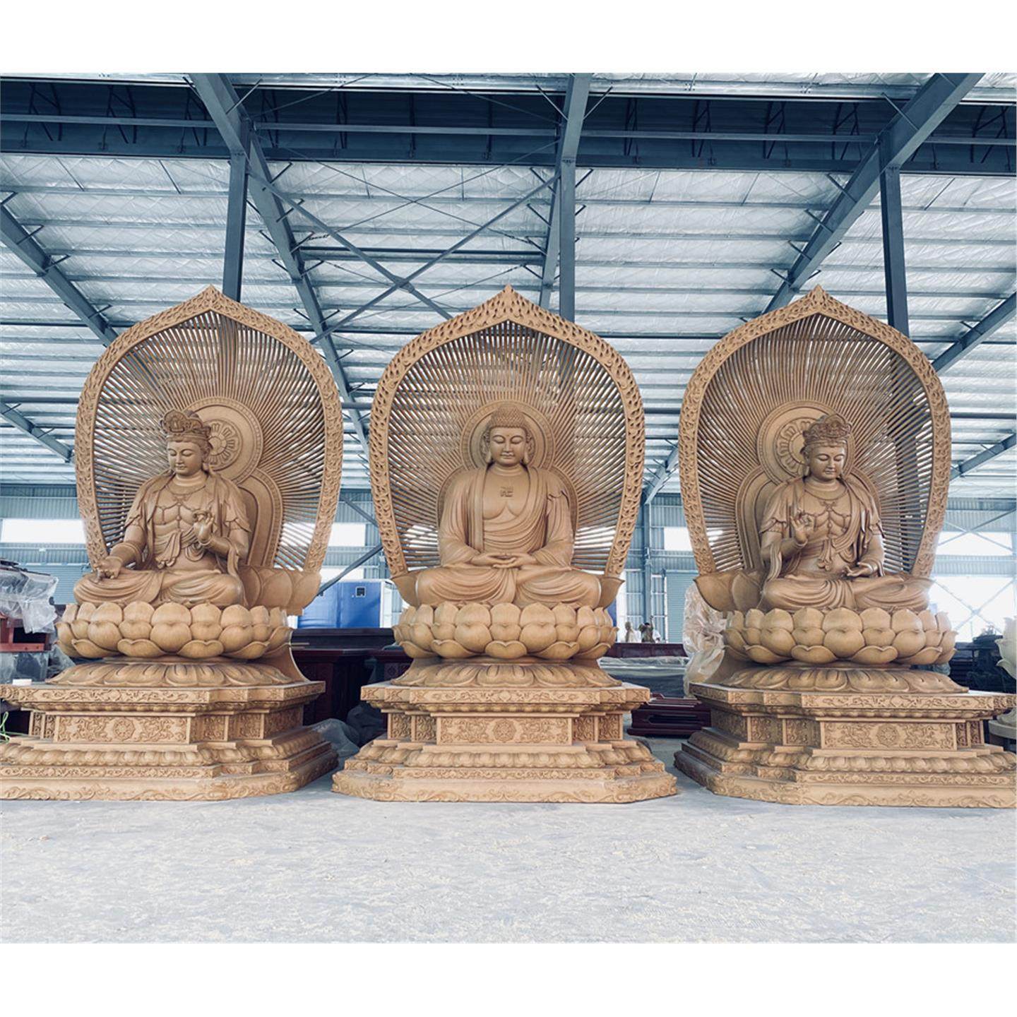 木雕西方三圣人物神像大势至 观音佛像摆件 释迦牟尼佛观世音菩萨