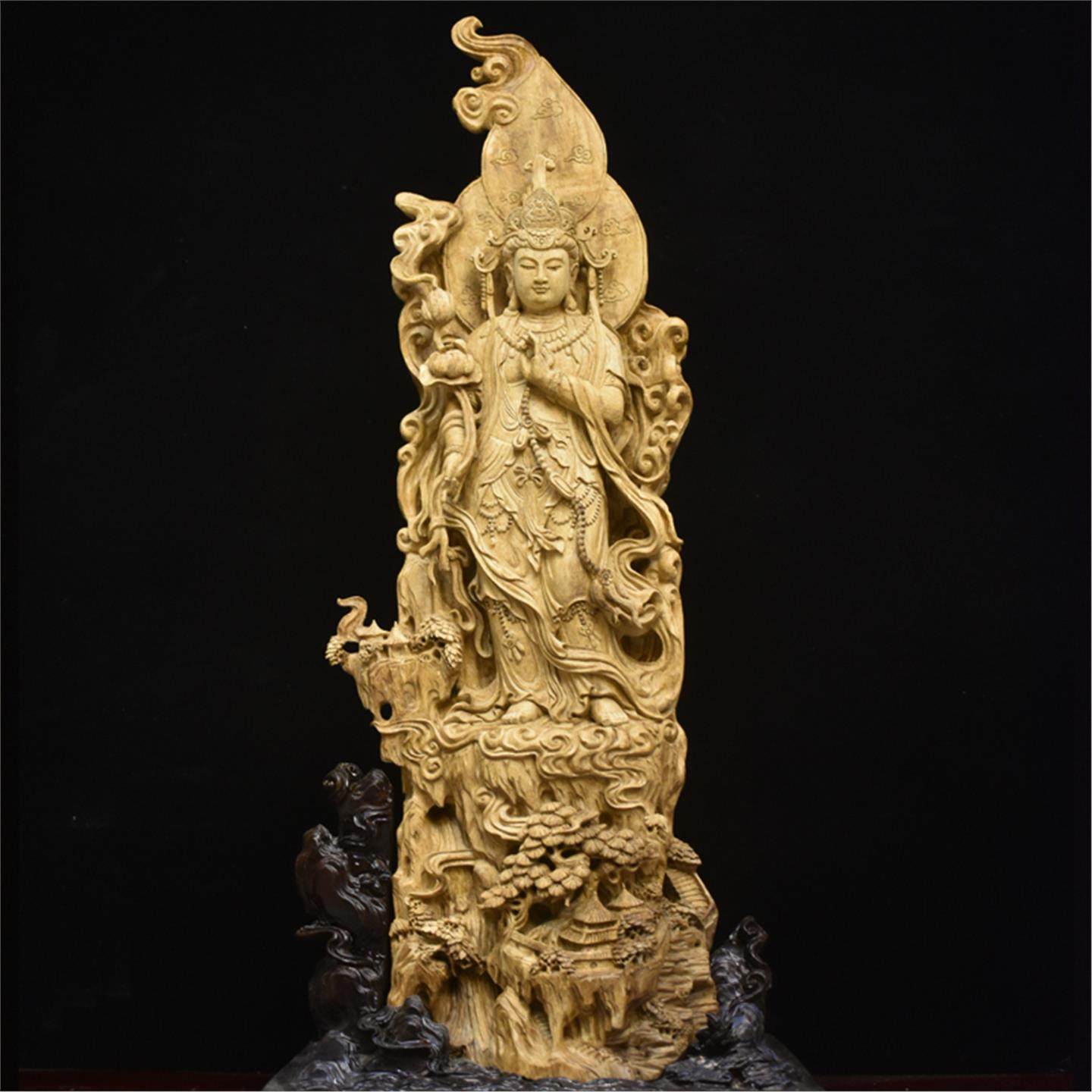 印尼沉香观音手工雕刻家居古典装饰工艺品人物摆件自在观音菩萨