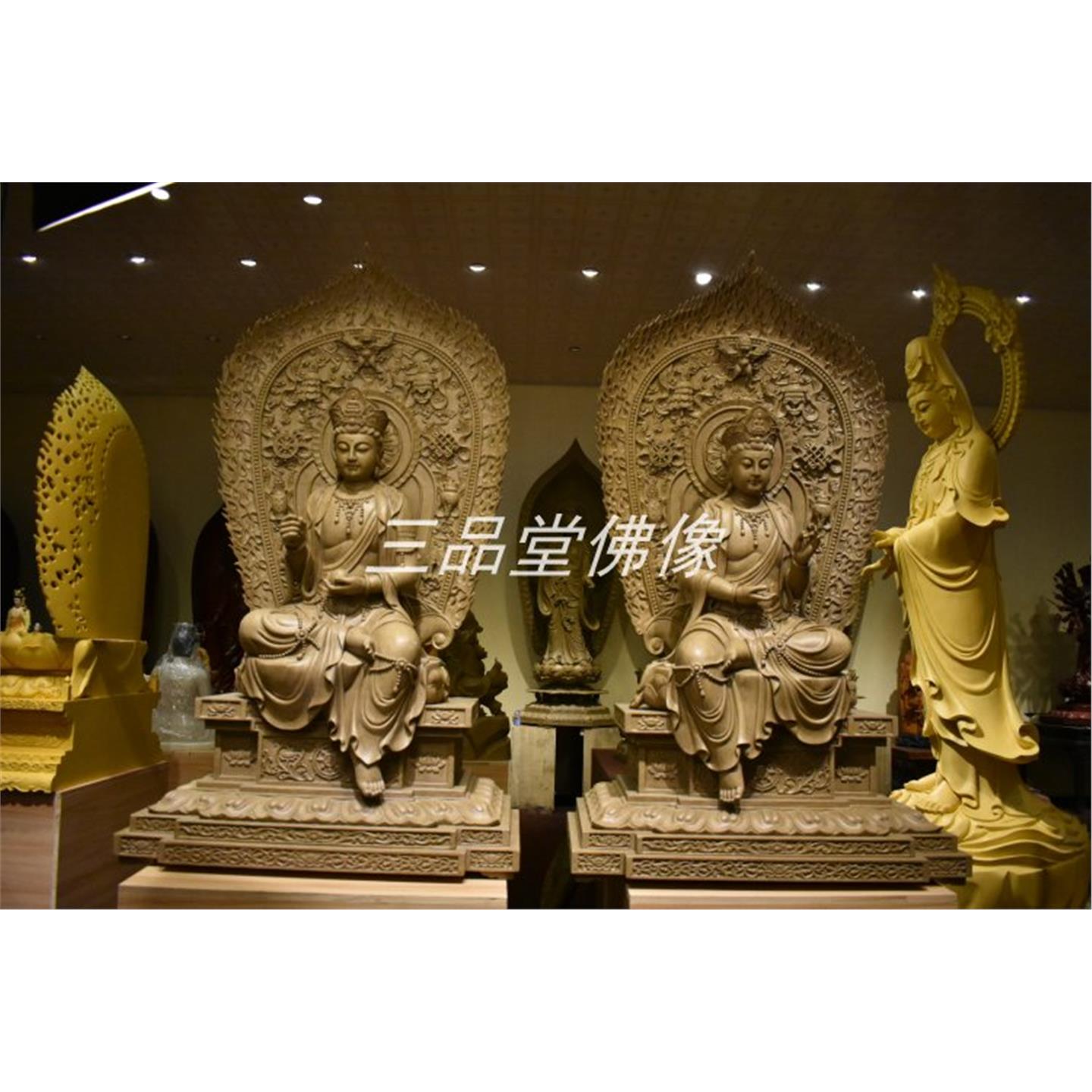 木雕佛像摆件文殊普贤菩萨供奉普贤菩萨文殊普萨华严三圣四大菩萨