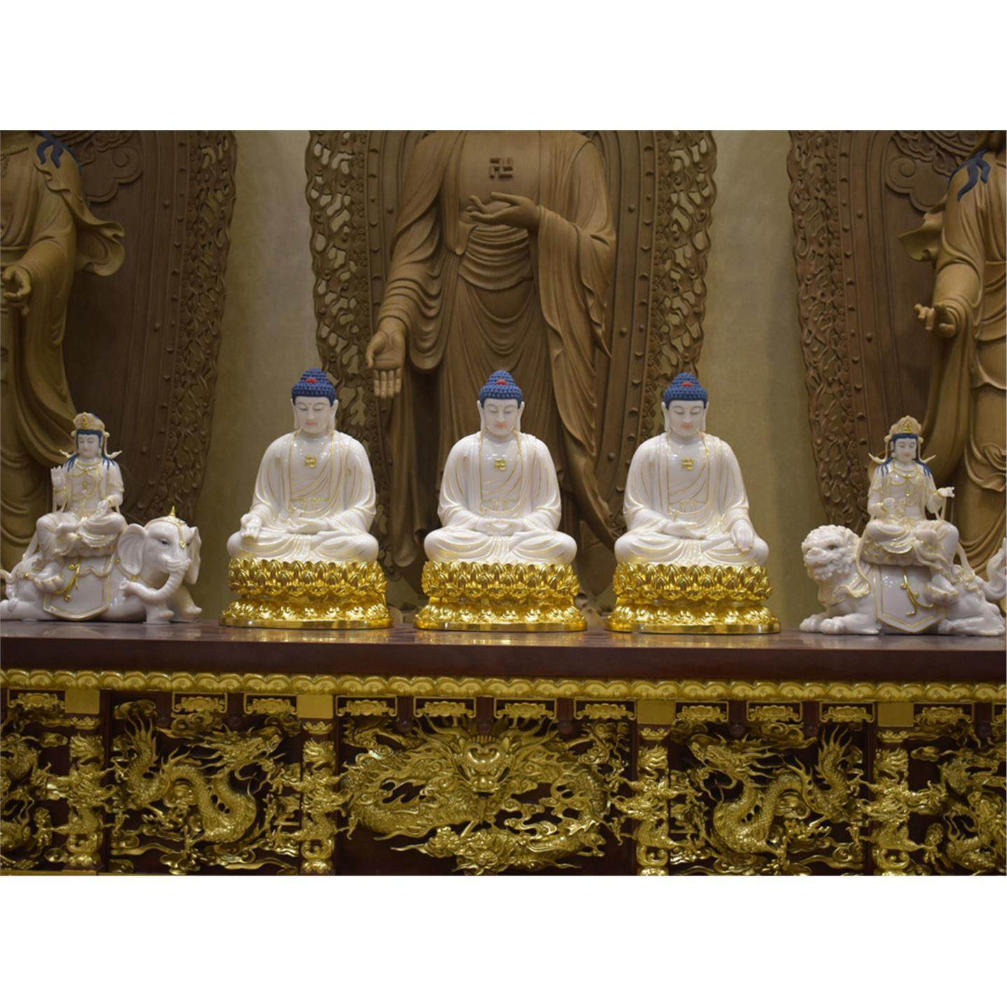 全堂佛汉白玉佛像释迦牟尼佛三宝佛佛药师佛如来佛祖文殊普贤神像