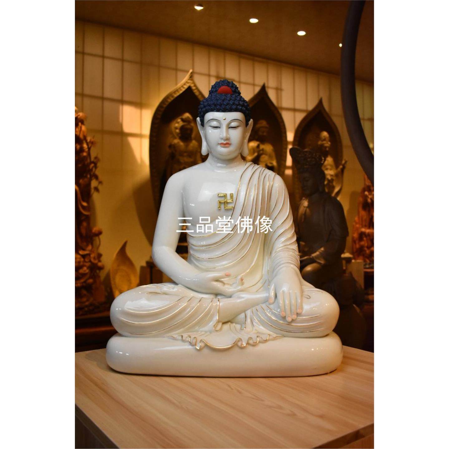 汉白玉雕刻佛像阿弥佗佛菩萨描金三宝佛供奉石雕寺庙释迦牟尼如来