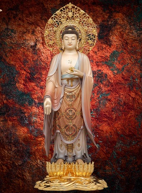 阿弥陀佛雕像大势至菩萨铜像观音摆件京铜台湾紫铜金西方三圣摆件