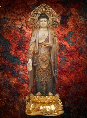 阿弥陀佛雕像大势至菩萨铜像观音摆件京铜台湾紫铜金西方三圣摆件