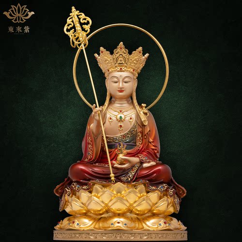 地藏王菩萨像铜像大愿佛像九华山全铜雕像精品东来紫供奉娑婆三圣