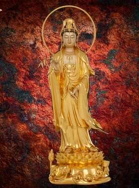 观音佛像观世音菩萨家用款供奉南海普陀山铜像东来紫西方三圣摆件
