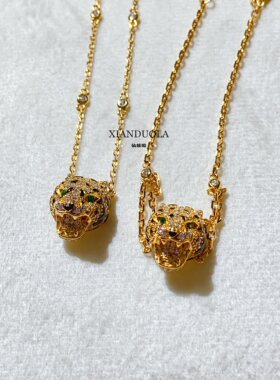 纯银镀金925银镀金豹子头项链