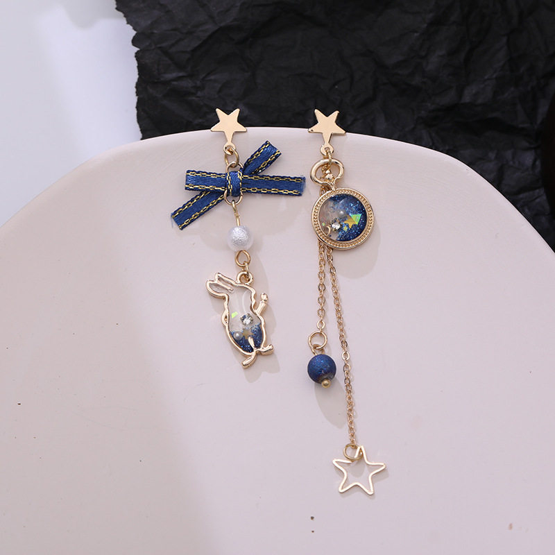 梦幻爱丽丝怀表兔子不对称耳坠蝴蝶结星星长款流苏少女温柔耳夹夏