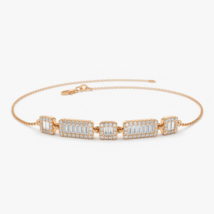 纯18K金50分培育钻石手链女 群镶白闪人工钻冰糖白金玫瑰金细手链