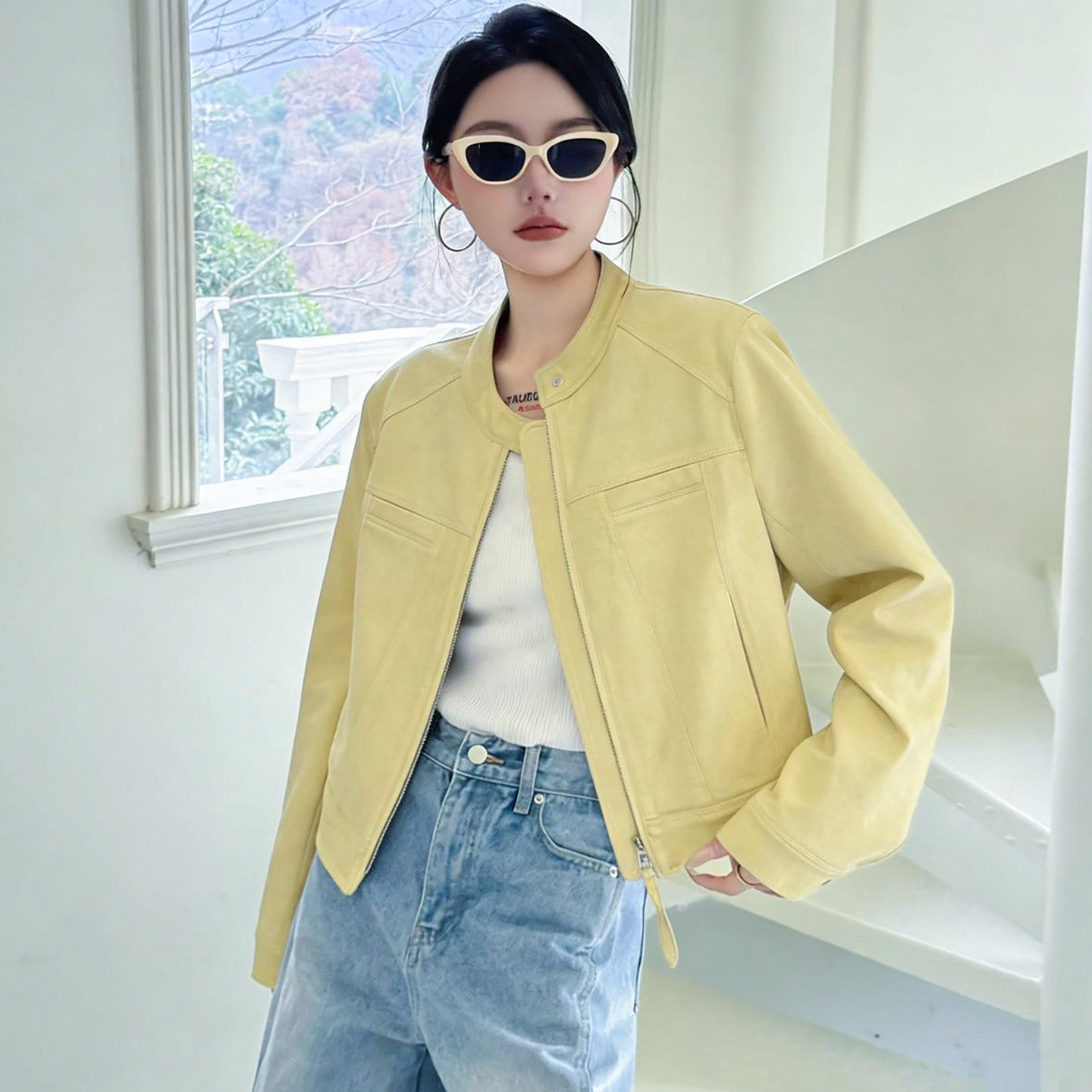 短款外套女早春穿搭鹿皮绒春季新品时尚夹克立领麂皮绒新款小外套