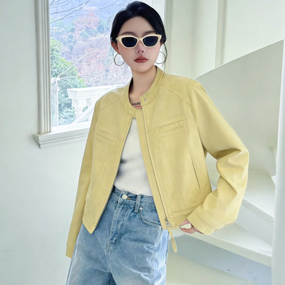 短款外套女鹿皮绒夹克