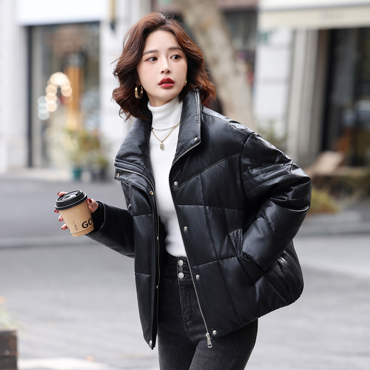 皮羽绒服女短款冬季抗寒保暖立领防真皮绵羊皮女士羽绒服皮衣外套