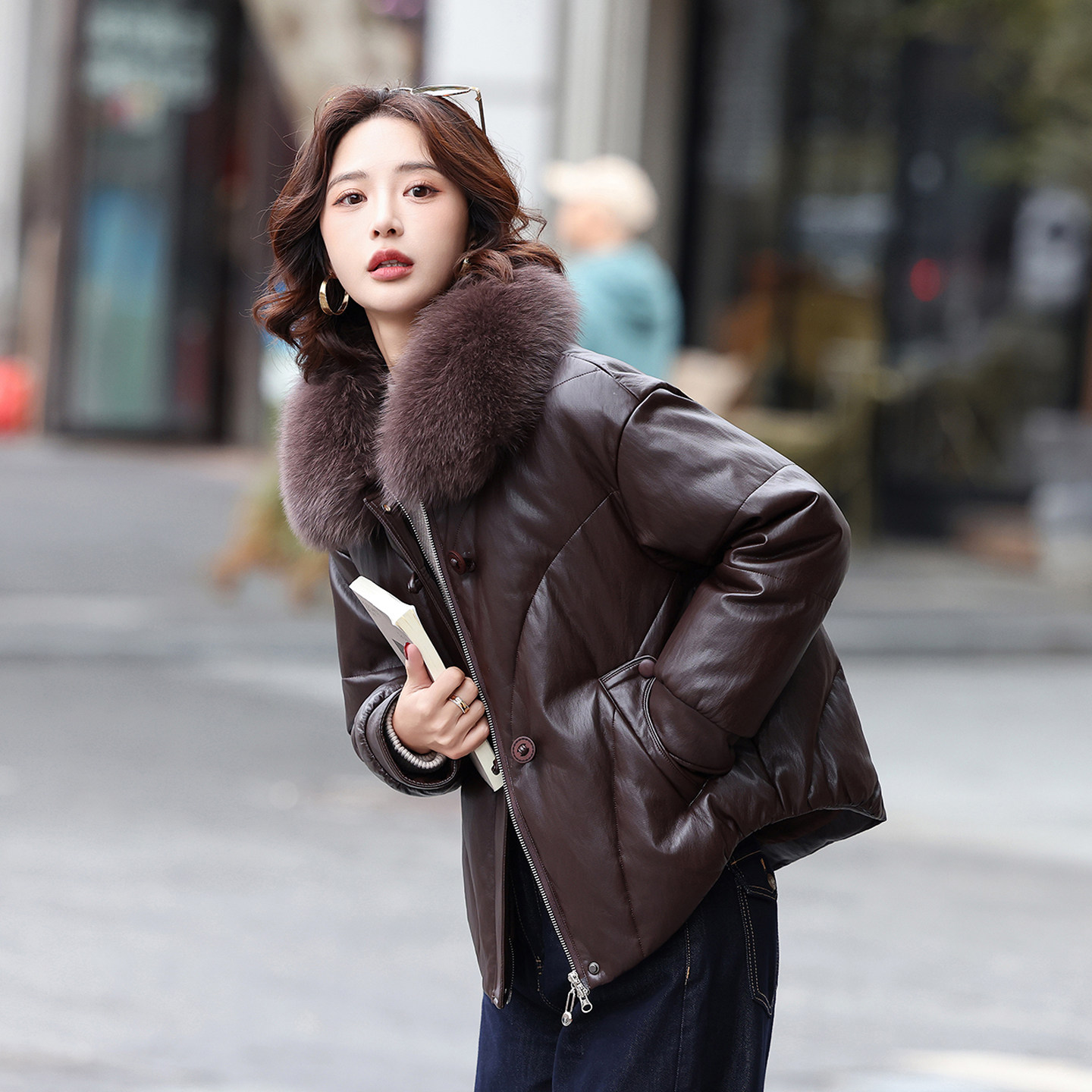 皮羽绒服女短款冬季新大毛领狐狸毛防真皮绵羊皮女式羽绒皮衣外套,女装/女士精品,皮衣,淘宝优惠券,粉丝福利购,淘宝优惠卷