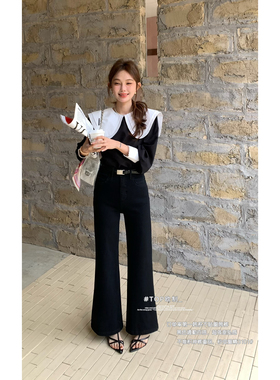 TOP 欧制-不堆积四面弹筒喇牛仔裤(配腰带)(5758延续款)3101黑色