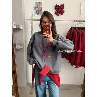 配小包包 奶思家NICE 加绒卫衣卫衣 上新字母工艺套装 W761 STUDIO