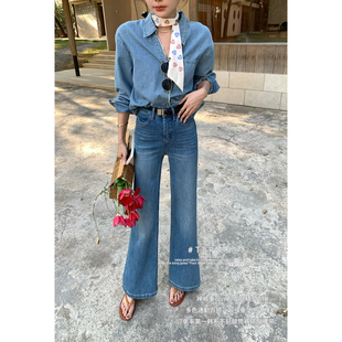 TOP 欧制-单爆款不贴腿筒裤牛仔裤(配腰带)(5758延续款)3101浅兰