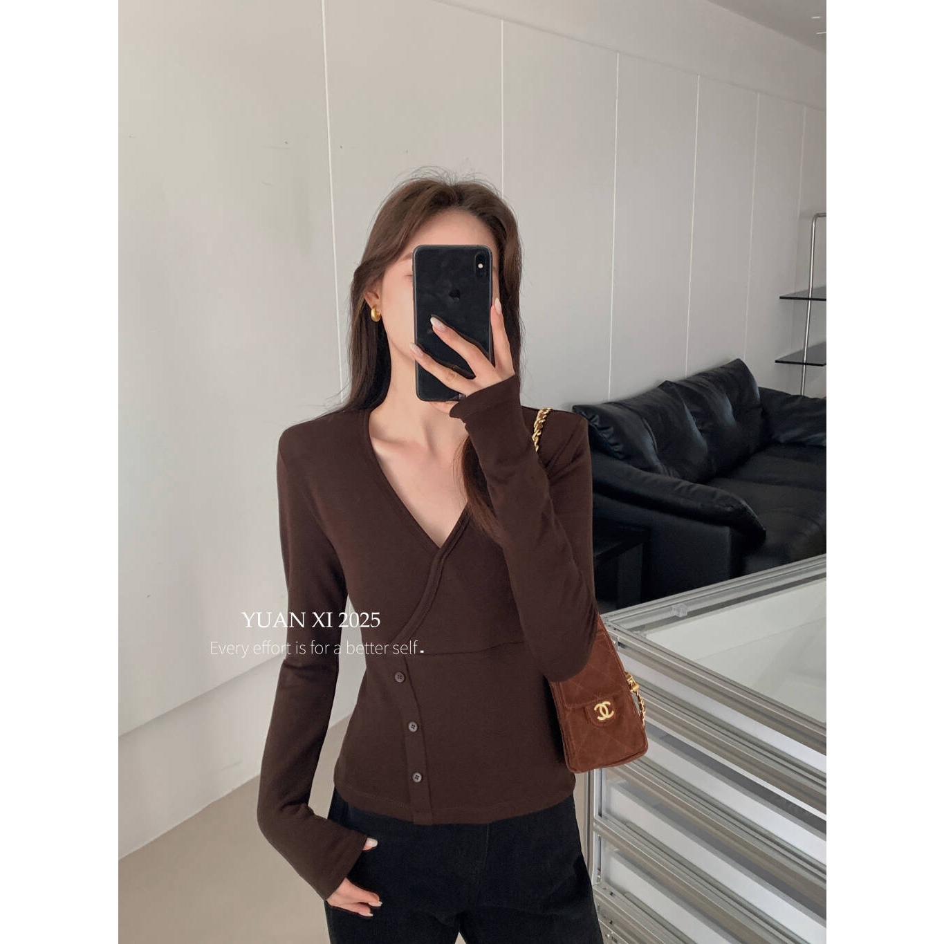 元熙-冬上新V领性感交叉领设计感长袖打底衫YS1-6325