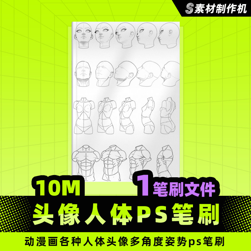动漫画各种人体头像多角度姿势ps笔刷 游戏角色人物绘画设计素材