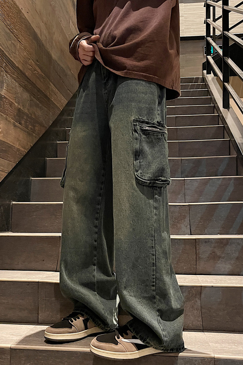 春季新品潮流港风工装宽松直筒牛仔长裤XZ405-1-K13-P70控108,男装牛仔裤,星座405-1