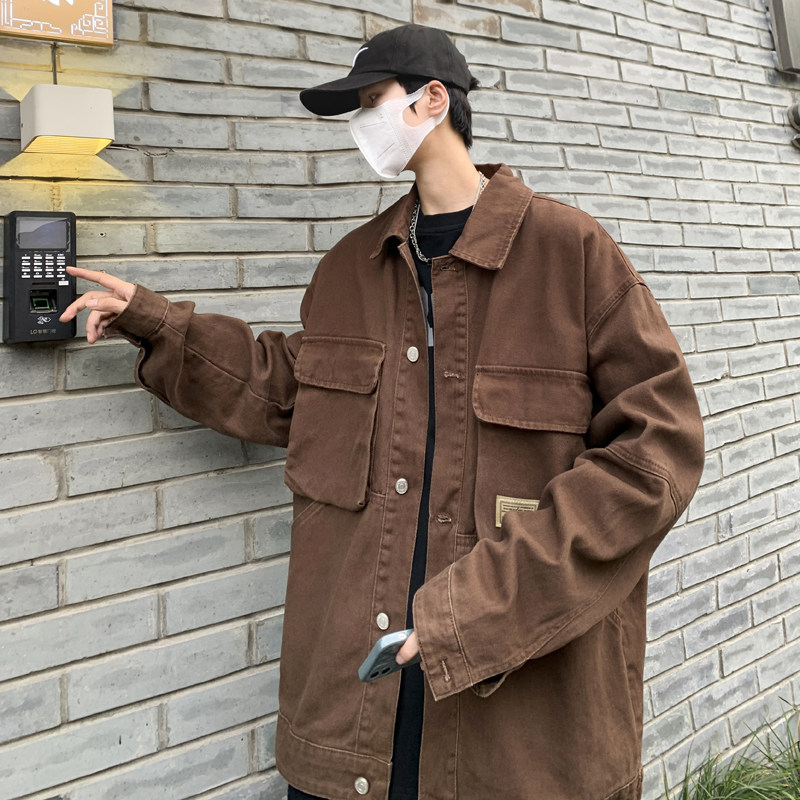 潮流秋男港风工装牛仔衣宽松夹克外套XZ405-1-JK6620-P95控128,男装夹克,星座405-1