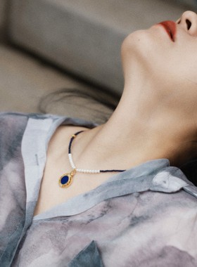 青金石吊坠镶嵌天然女项链