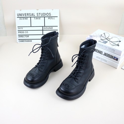 秋冬女款显瘦粗跟后拉链马丁靴