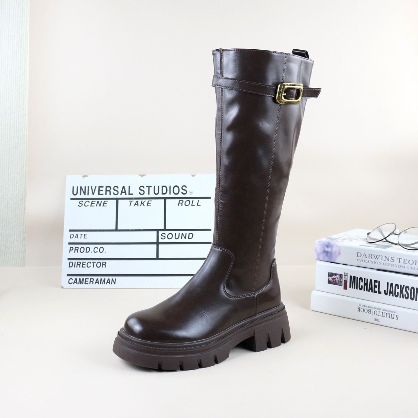 05秋冬季新款撤柜单里粗跟厚底皮带扣侧拉链时尚百搭女高筒骑士靴