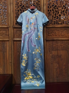 娇古苏绣 晚宴服 真丝手绣旗袍年会演出敬酒中式